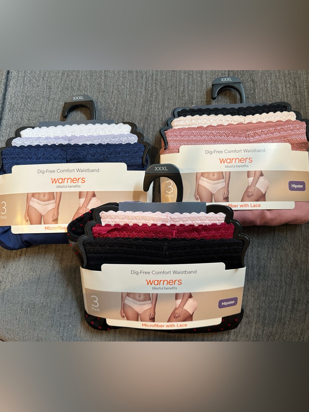 Warners Blissful Benefits Comfort Waist w/Lace Cotton LOT of 3/3-Pack Hipster 3X